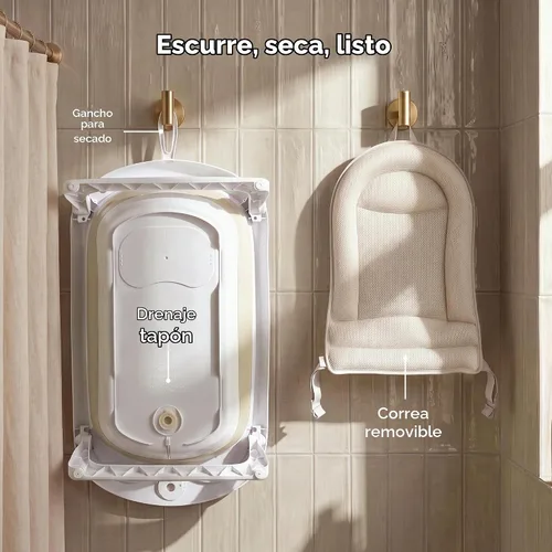 Vista 6 de Frida Bañera plegable 2 en 1 para bebé, eslinga de soporte extraíble, 0-24 meses Blanco