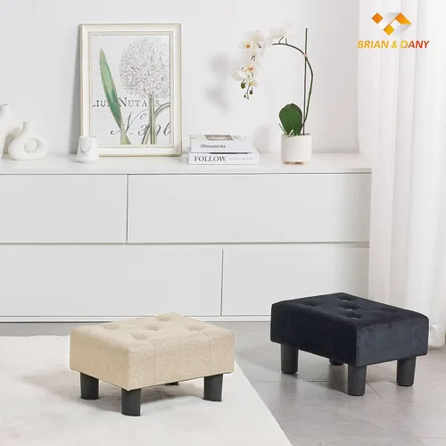 Vista 7 de BRIAN & DANY Taburete pequeño para pies, taburetes de lino con patas, reposapiés pequeño estable para sala de estar, beige