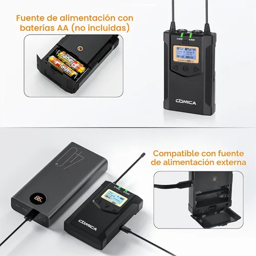 Vista 6 de Comica CVM-WM100PLUS - Sistema de micrófono inalámbrico para cámaras, videocámaras, teléfonos inteligentes, portátiles, micrófono de solapa