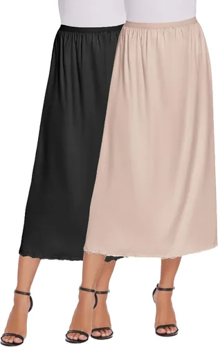 Vista 13 de Avidlove, ropa interior, enaguas satinada larga, Snip-it Half Slip, con encaje, lencería para mujer Beige