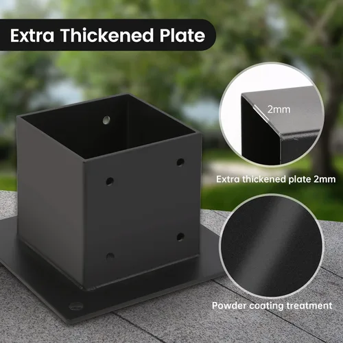 Vista 6 de Base de Poste 4×4, Soportes de Poste de Terraza, Tamaño Interior 3.5"×3.5", Base de Anclaje de Poste de Valla de Acero Grueso, Metal Negro