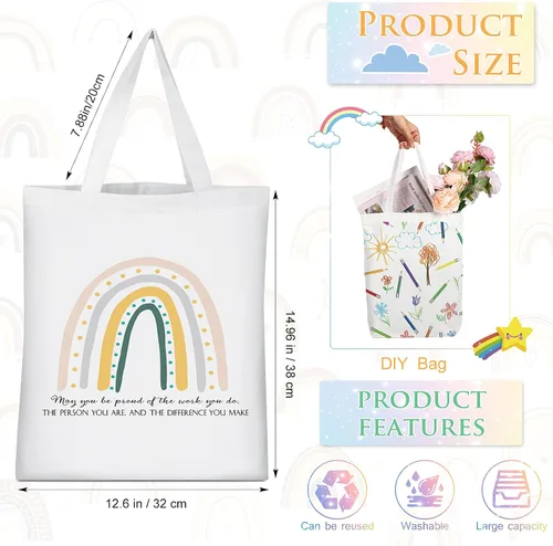 Vista 4 de Sadnyy 20 bolsas de lona arcoíris para profesores y empleados, regalo inspirador con cremallera para oficina, escuela