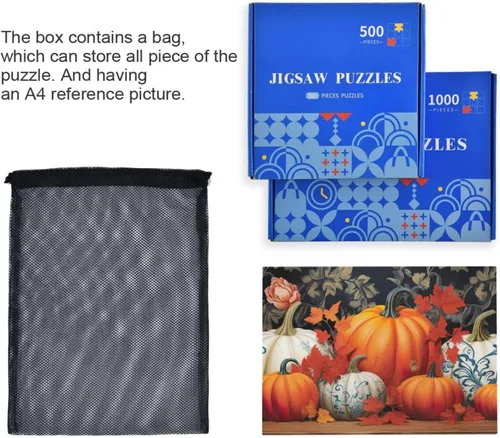Vista 7 de Pumpkin Fall Jigsaw Puzzles 500 Pieces for Adults with Mesh Storage Bag 2011670