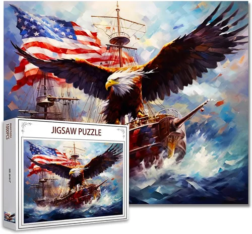 Vista 15 de Rompecabezas de 1000 piezas con la bandera americana y águila para adultos, rompecabezas del 4 de julio, para juegos de actividades familiares