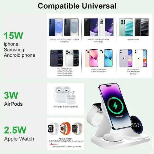 Vista 2 de Estación de carga inalámbrica 6 en 1 con función de altavoz Bluetooth, soporte de carga para múltiples dispositivos para Apple iPhone 17 16 15 14 13