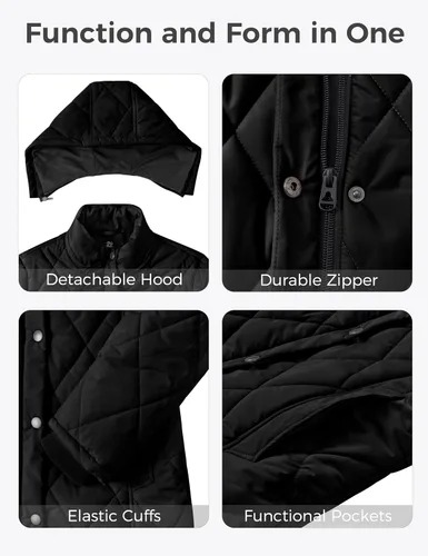 Vista 6 de Wantdo Abrigo de invierno grueso para mujer, chaqueta acolchada con capucha de piel aislada, ropa exterior