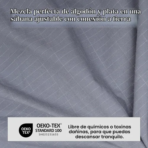 Vista 4 de Grounding Sheets King Size 76 x 80 x 13.5 pulgadas, algodón orgánico con plata, sábanas bajeras de tierra grises para mejorar el bienestar general