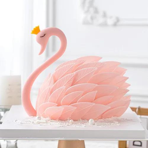 Vista 4 de Moldes de silicona para chocolate con cuello de cisne, moldes para hornear fondant de plumas para decoración de pasteles, decoración de cupcakes