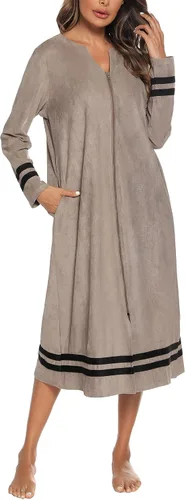 Vista 7 de Bata de manga larga con cremallera frontal para mujer con bolsillos