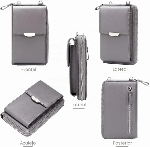 Vista 6 de KUKOO Small Crossbody Bag Cell Phone Purse Wallet with Credit Card Slots for Women A- Versión mejorada con cremallera gris