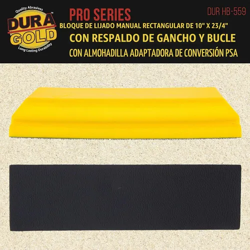 Vista 2 de Dura-Gold Serie Pro Rectangular de 10" x 2-3/4" Juego de Almohadilla de Lijado Manual con Respaldo de Gancho y Bucle y Adaptador de Conversión