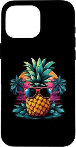 Vista 19 de iPhone 16 Vintage Pineapple With Sunglasses 70s 80s Vaporwave Hawaiian Case
