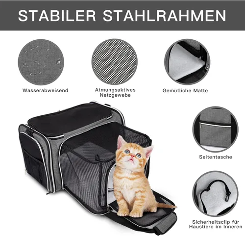 Vista 3 de BAGLHER Bolsa de Transporte para Gatos, Transportador de Mascotas Aprobado por Aerolíneas, de Cara Suave, Portador de Viaje para Mascotas, 5 Puertas