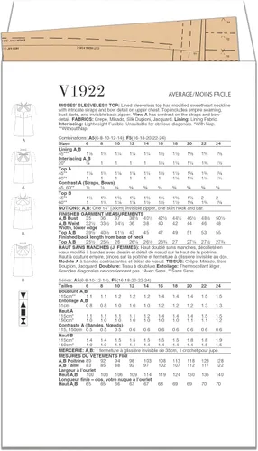 Vista 2 de Vogue - Kit de patrón de costura sin mangas, código de diseño V1922, tallas 6-8-10-12-14