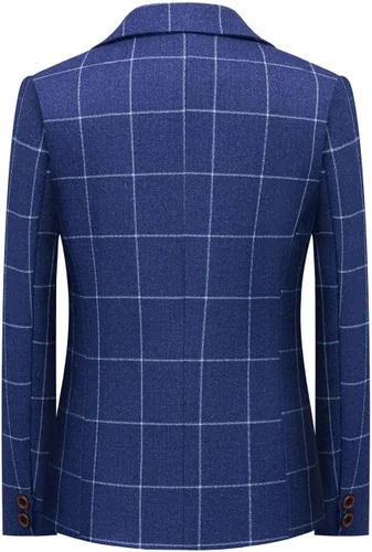 Vista 3 de Conjunto de trajes para niños, chaqueta a cuadros, chaleco, pantalones de un solo pecho, chaqueta formal para boda, fiesta, baile de graduación
