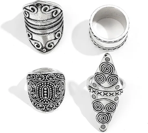 Vista 7 de Anillos bohemios gruesos del oeste para mujeres y hombres, anillos grandes apilables vintage, anillos grandes para nudillos, plateado, turquesa
