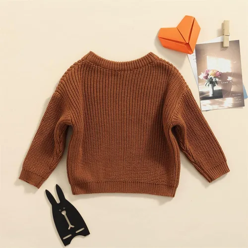 Vista 7 de Suéter de punto para bebé, unisex, suéter sin botones, cálido, de cuello redondo y manga larga para bebés y niños pequeños