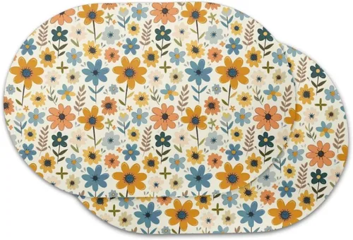 Vista 46 de Blue Flower Dining Table Mats Set of 2 Hummingbird Heat Resistant Placemats Washable and Wipeable Non Slip Place Mat, Waterproof Modern Dining Table
