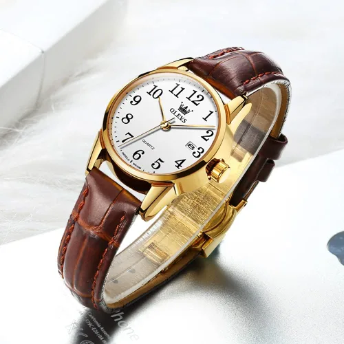 Vista 3 de OLEVS Relojes para mujer, de cuero marrón, fácil de leer, de cuarzo, analógicos, de cara pequeña, para mujer, impermeable, casual, simple