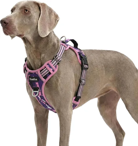 Vista 24 de Funfox Arnés para perro sin tirones, arnés de chaleco ajustable para mascotas, material súper suave con mango vertical, fácil control, paseo