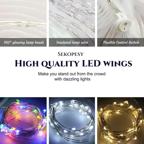 Vista 4 de Alas de hadas LED iluminadas para niños y adultos, alas de mariposa multicolor brillantes para fiestas y eventos encantadores