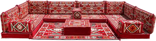 Vista 162 de arabicsofa Sofá en forma de U de estilo árabe para el suelo – Juego de Majlis hecho a mano – Sofá de estilo bohemio