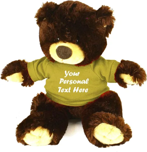 Vista 18 de Plushland Oso de peluche Noah de chocolate de 12 pulgadas, regalo personalizado, texto personalizado en la camisa, gran regalo para el día
