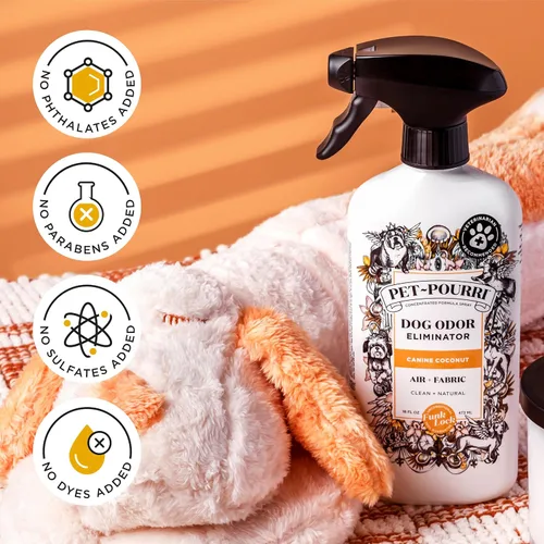Vista 8 de Pet-Pourri Pet Odor Air + Spray eliminador de olores de tela, coco canino, 16 onzas líquidas