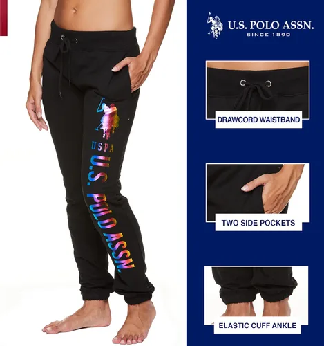 Vista 2 de U.S. Polo Assn. Pantalones deportivos para mujer Pantalones deportivos para mujer con estampado de logotipo, rizo francés de polialgodón