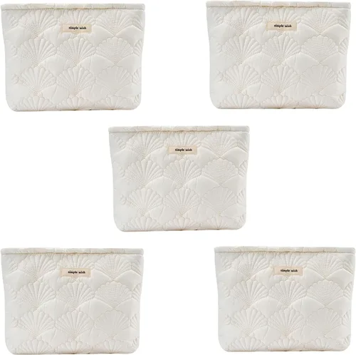 Vista 13 de RSRSLEII Bolsa de maquillaje acolchada de conchas de algodón, bolsa de aseo 01Blanco