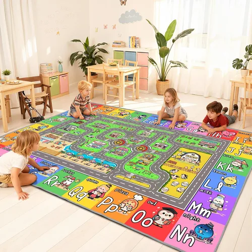 Vista 11 de ABC - Alfombra de juegos para niños de 3 x 5 pies, suave y antideslizante, tapete de juego educativo, aula preescolar, alfombra de guardería