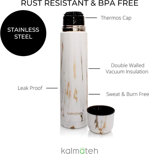 Vista 6 de Kalmateh Botella termo de acero inoxidable con aislamiento al vacío de doble pared moderna y elegante 1000ml, vertido preciso y retención de calor