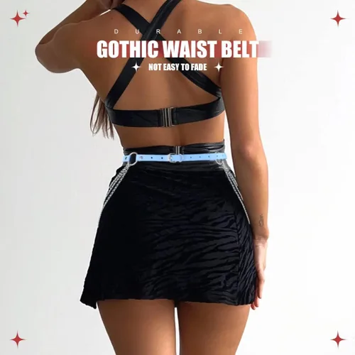 Vista 6 de Asooll Cinturón punk de cadena de cuero en capas para el cuerpo, joyería de cintura de cuero para la playa, club, fiesta, accesorios de joyería