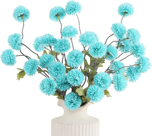 Vista 14 de DuHouse 6 piezas de flores artificiales de seda falsa pompón crisantemo, pequeña mini bola de crisantemo de seda con tallos para bodas DIY arreglos