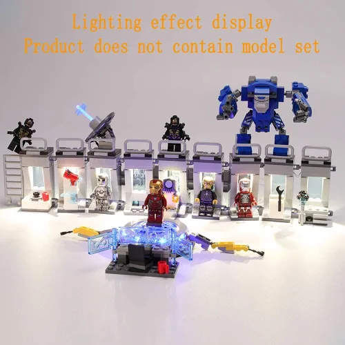 Vista 4 de GEAMENT Kit de luz LED para Iron Man Hall of Armor compatible con el modelo de bloques de construcción Lego 76125 (juego de modelos no incluidos)