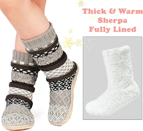 Vista 3 de Calcetines de punto grueso para mujer, forro polar sherpa, suela de agarre antideslizante suave, regalos acogedores para ella