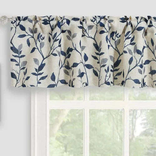 Vista 15 de Cenefa de cocina de lino, cenefas de cortina con estampado de hojas de árbol para baño, dormitorio, sala de estar, decoración de granja con bolsillo