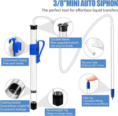 Vista 4 de Varita de embotellado con sifón automático de 14 pulgadas, bastón de 3/8 pulgadas, sifón de vino, bomba de sifón automático para preparar cerveza