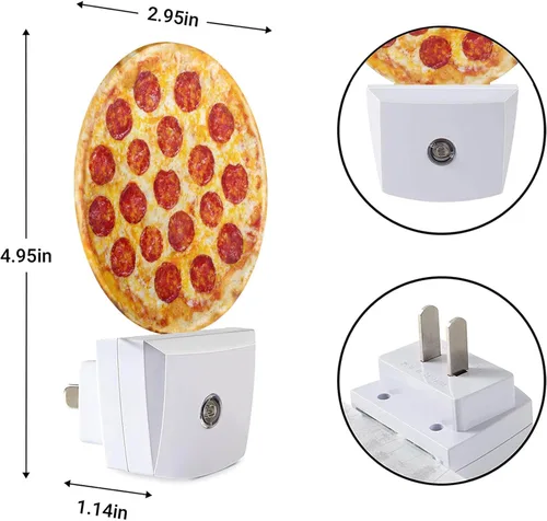 Vista 3 de EKOBLA Luz nocturna enchufable para pizza, patrón de comida de queso y salchichas, luz nocturna LED con sensor automático para habitación