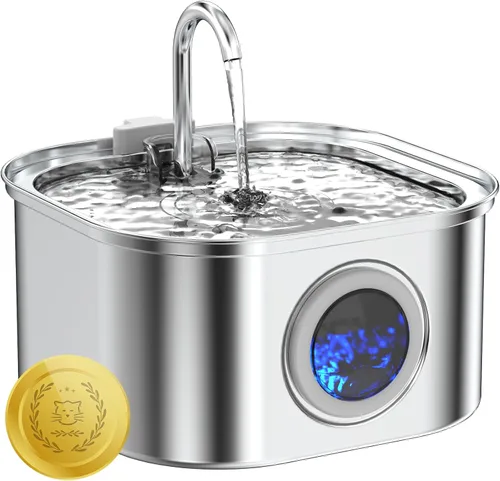 Vista 9 de Lawfery Fuente de agua para gatos de acero inoxidable, fuente automática de agua para gatos de 74 oz/2.2 L, dispensador de agua para mascotas
