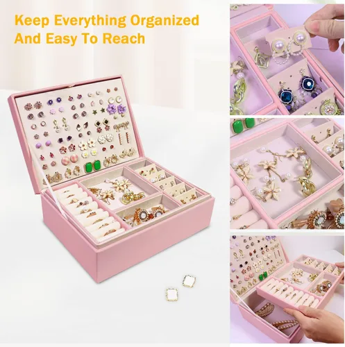 Vista 2 de Joyero para mujer, organizador de aretes, caja organizadora de joyas, cajas de almacenamiento de joyas, caja de joyería para aretes, caja de joyería
