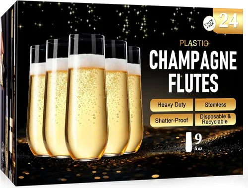 Vista 10 de Guanqiao Paquete de 12 copas de champán de plástico sin pie, 266 ml, vasos de plástico transparentes desechables, vasos de mimosa irrompibles