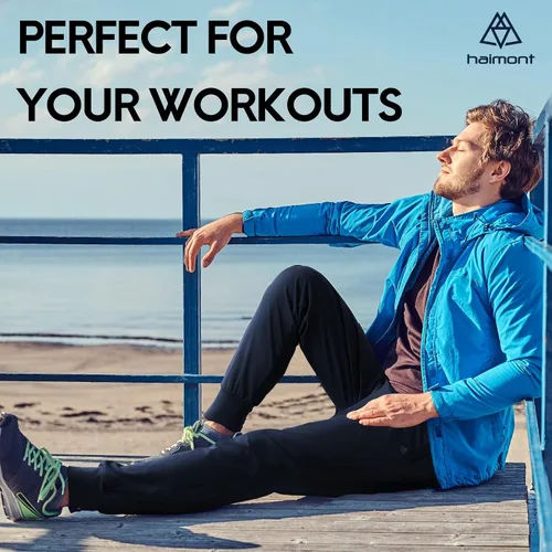 Vista 6 de Haimont Pantalones deportivos para hombre con bolsillos con cremallera, cintura elástica, ligeros, para correr, entrenamiento, gimnasio