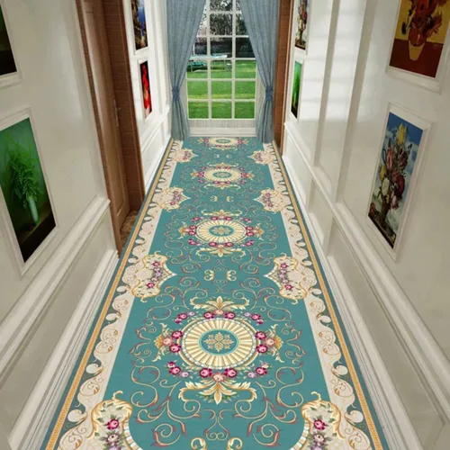 Vista 2 de Alfombra de pasillo suave y esponjosa, lavable, color verde, moderna, extra ancha, de 1, 3, 5, 7, 9, 11, 13, 15, 17, 18 pies, con respaldo de goma