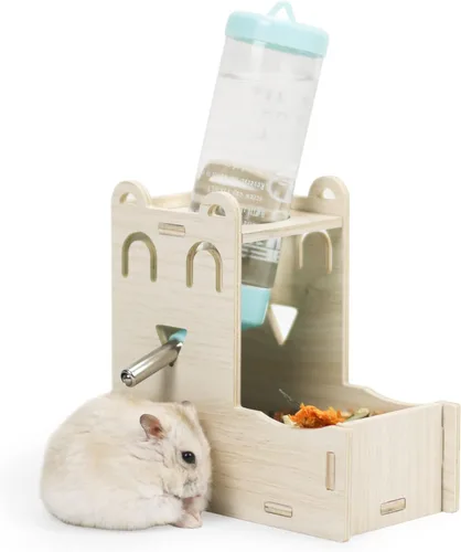 Vista 7 de Soporte de madera para botella de agua de hámster, dispensador de agua para animales pequeños, 4.2 fl oz para beber con botella, base de contenedor