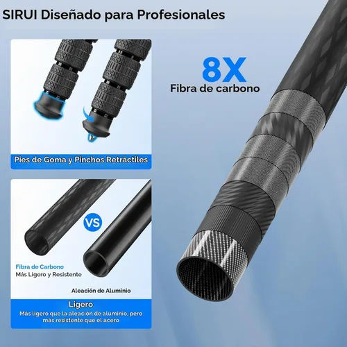 Vista 6 de SIRUI AM-124 Trípode de fibra de carbono con columna central triangular, trípode de viaje compacto de 62.6 pulgadas para cámara, 4 secciones
