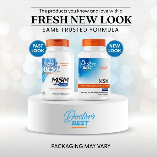 Vista 2 de Doctors Best MSM, apoya el cabello, la piel, las uñas y las articulaciones, sin OMG, sin gluten, 3000 mg por porción, 180 cápsulas