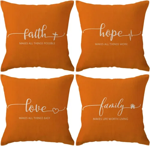 Vista 15 de Fundas de almohada inspiradoras con texto inspirador, fe, esperanza, amor, familia, fundas de almohada decorativas de 18 x 18 pulgadas, fundas