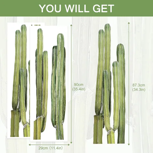 Vista 4 de Calcomanías de pared de cactus para despegar y pegar, calcomanías de pared de cactus de 11 x 35 pulgadas para dormitorio, calcomanías de pared