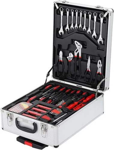 Vista 9 de Juego de herramientas con caja de aluminio para carretilla de 799 piezas, juego de herramientas de reparación automática para el hogar con ruedas